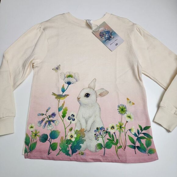H&M Whooli Chen Girls Easter Spring Pink Bunny Rabbit Sweatshirt Size 6x/7 NEW